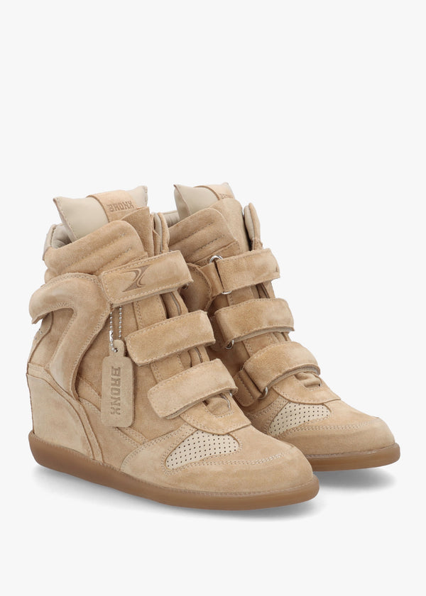 JAE-YY Sand Suede High Top Wedge Trainers
