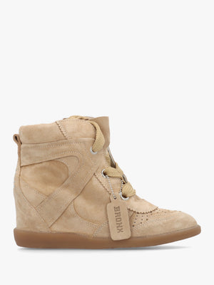 JAE-YY Sand Suede Lace Up High Top Wedge Trainers