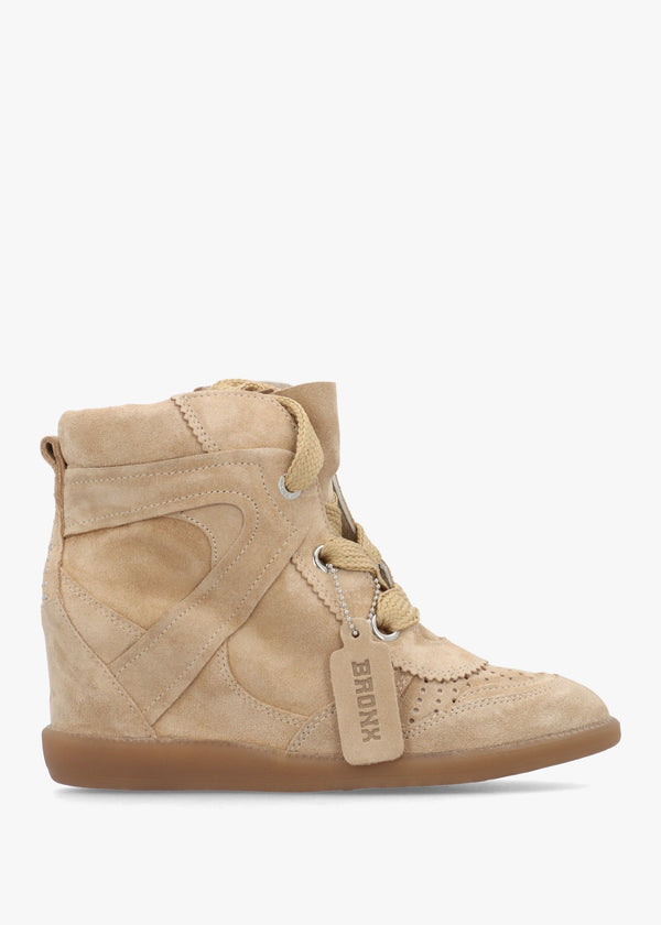 JAE-YY Sand Suede Lace Up High Top Wedge Trainers