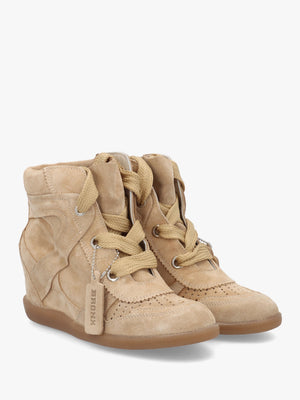 JAE-YY Sand Suede Lace Up High Top Wedge Trainers