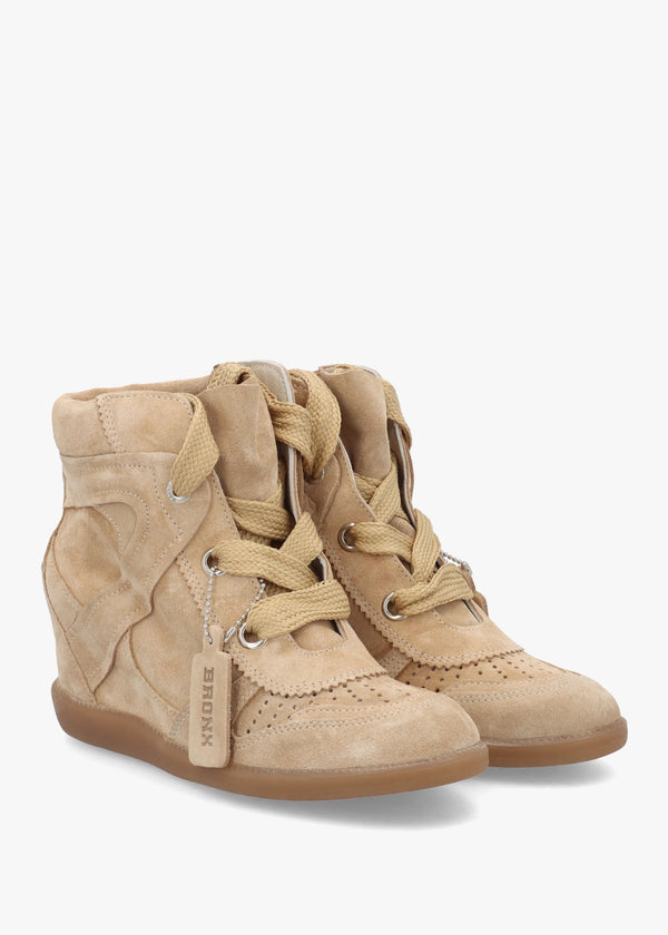 JAE-YY Sand Suede Lace Up High Top Wedge Trainers