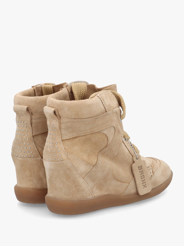 JAE-YY Sand Suede Lace Up High Top Wedge Trainers