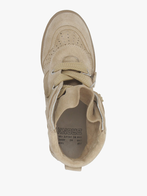 JAE-YY Sand Suede Lace Up High Top Wedge Trainers