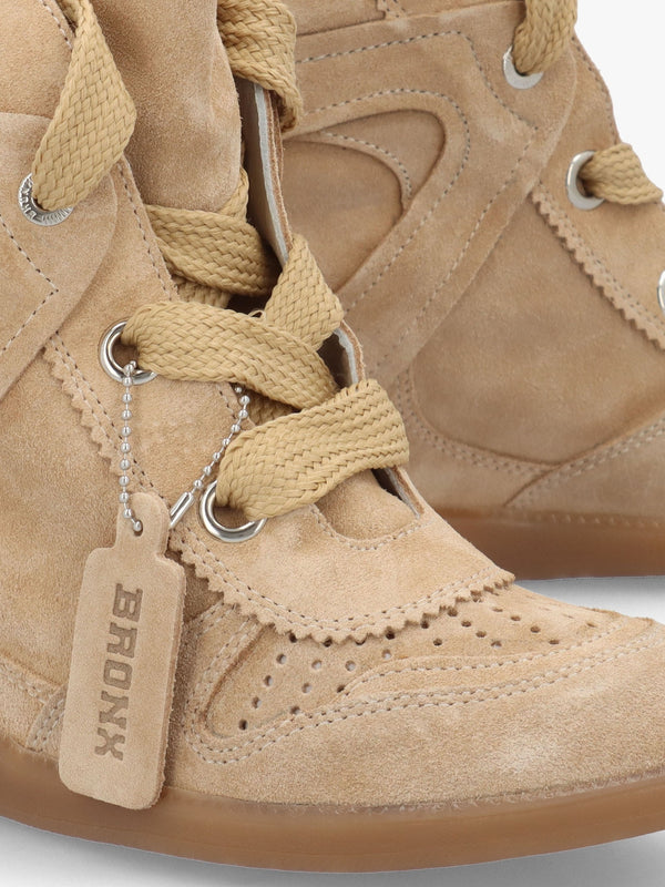 JAE-YY Sand Suede Lace Up High Top Wedge Trainers