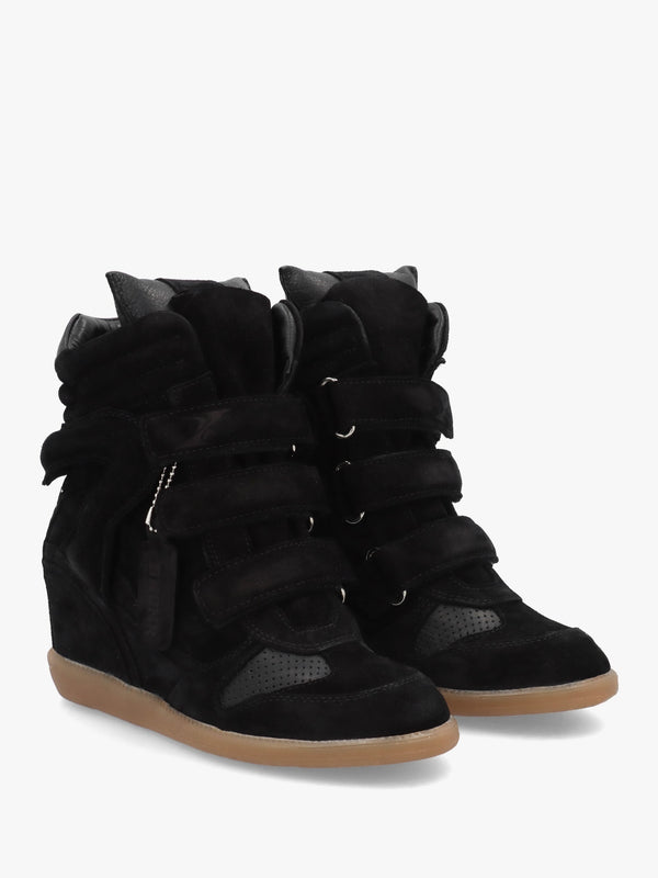 JAE-YY Black Suede High Top Wedge Trainers