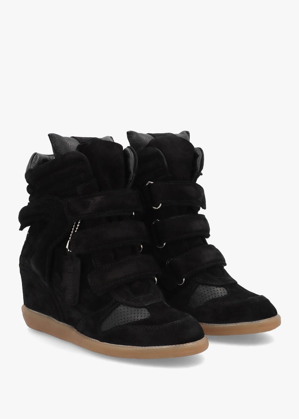 JAE-YY Black Suede High Top Wedge Trainers