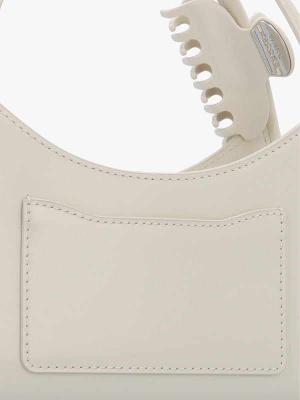 The Glam Claw Clip Cotton White Leather Cross-Body Bag