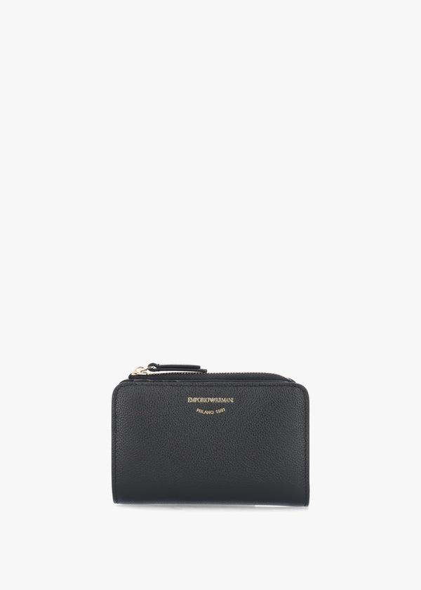 Bifold Nero Tumbled Leather Zip Around Wallet