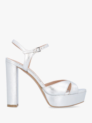Avernew Silver Leather Platform Heeled Sandals