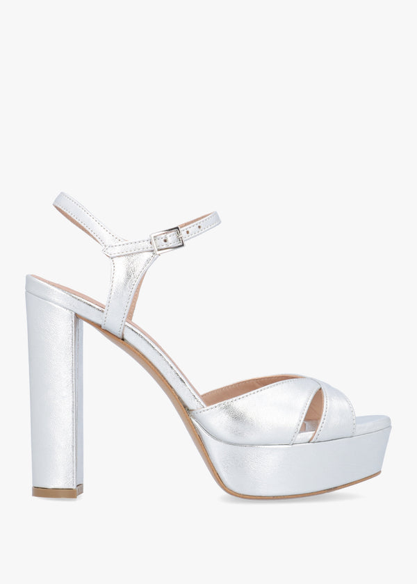 Avernew Silver Leather Platform Heeled Sandals