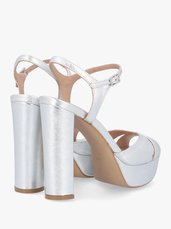 Avernew Silver Leather Platform Heeled Sandals