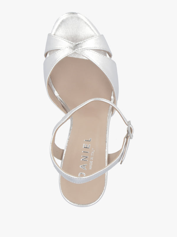 Avernew Silver Leather Platform Heeled Sandals