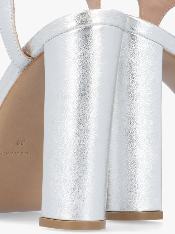 Avernew Silver Leather Platform Heeled Sandals