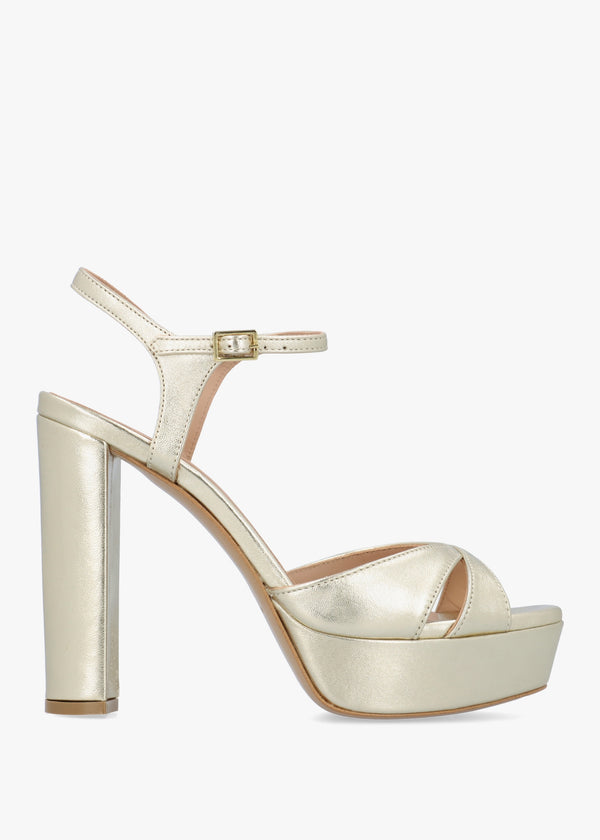 Avernew Gold Leather Platform Heeled Sandals
