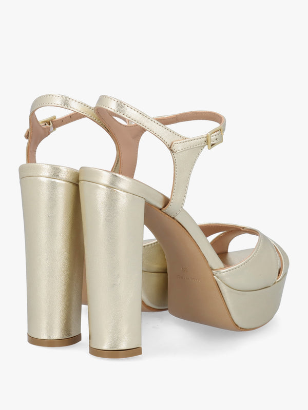 Avernew Gold Leather Platform Heeled Sandals