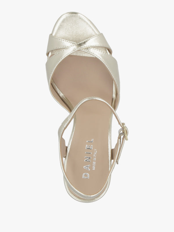 Avernew Gold Leather Platform Heeled Sandals