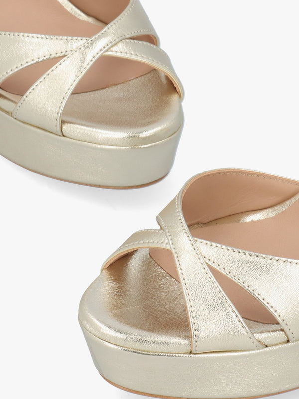 Avernew Gold Leather Platform Heeled Sandals