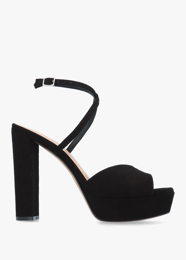 Avercross Black Suede Platform Heeled Sandals
