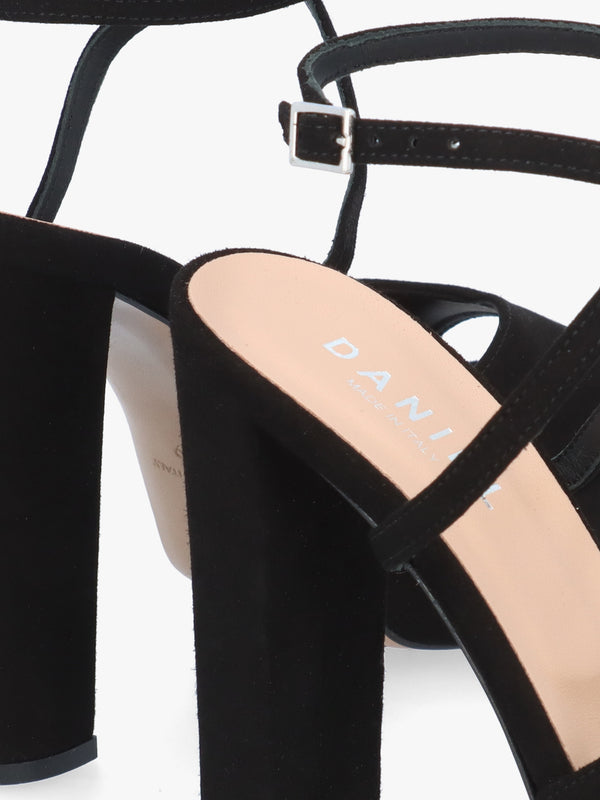 Avercross Black Suede Platform Heeled Sandals