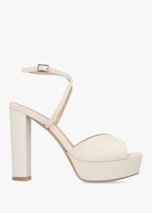 Avercross Cream Leather Platform Heeled Sandals