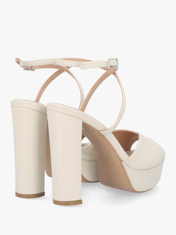 Avercross Cream Leather Platform Heeled Sandals