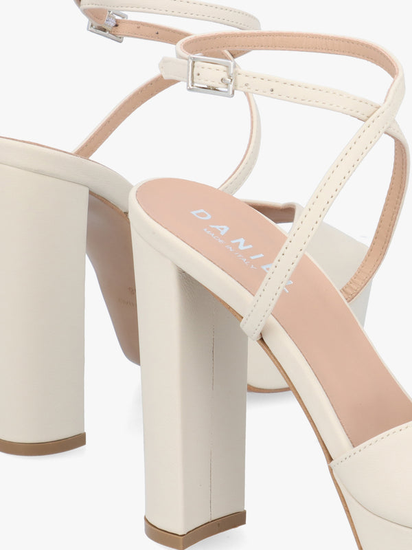 Avercross Cream Leather Platform Heeled Sandals