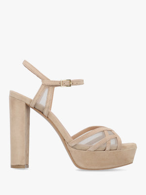 Avermesh Beige Suede Platform Heeled Sandals
