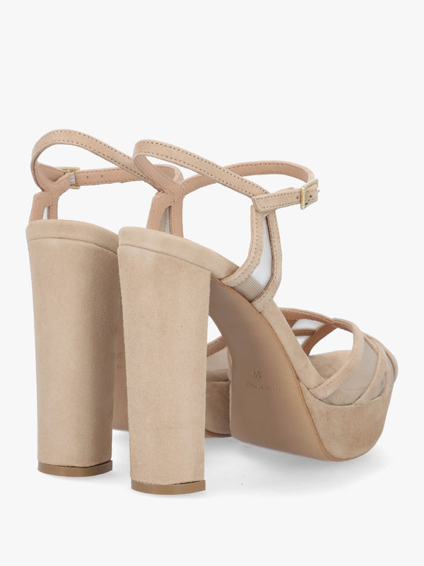 Avermesh Beige Suede Platform Heeled Sandals