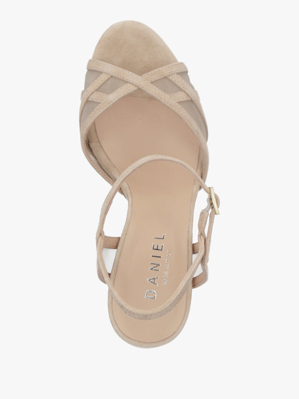 Avermesh Beige Suede Platform Heeled Sandals