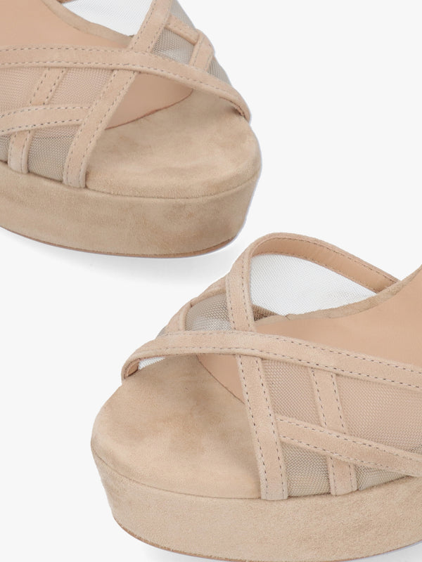 Avermesh Beige Suede Platform Heeled Sandals