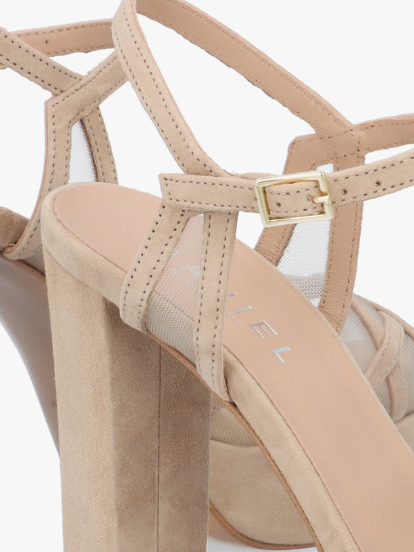 Avermesh Beige Suede Platform Heeled Sandals