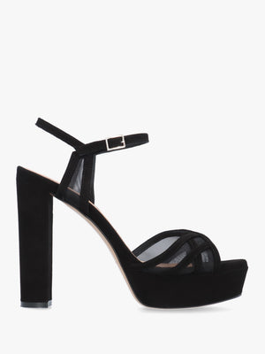 Avermesh Black Suede Platform Heeled Sandals