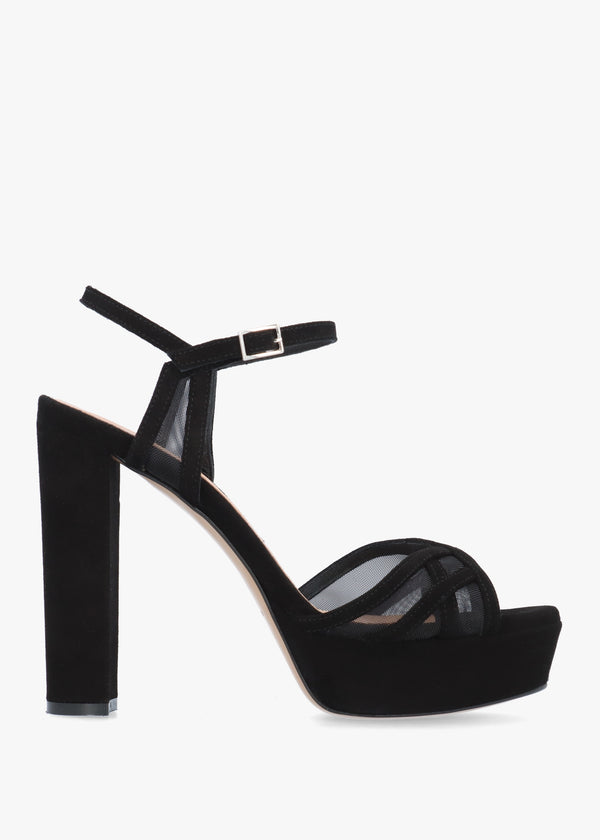 Avermesh Black Suede Platform Heeled Sandals