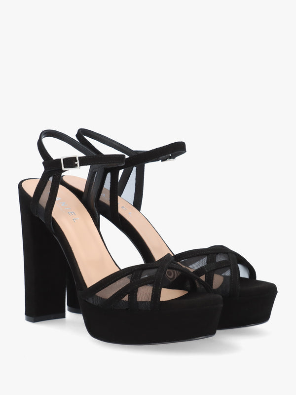 Avermesh Black Suede Platform Heeled Sandals