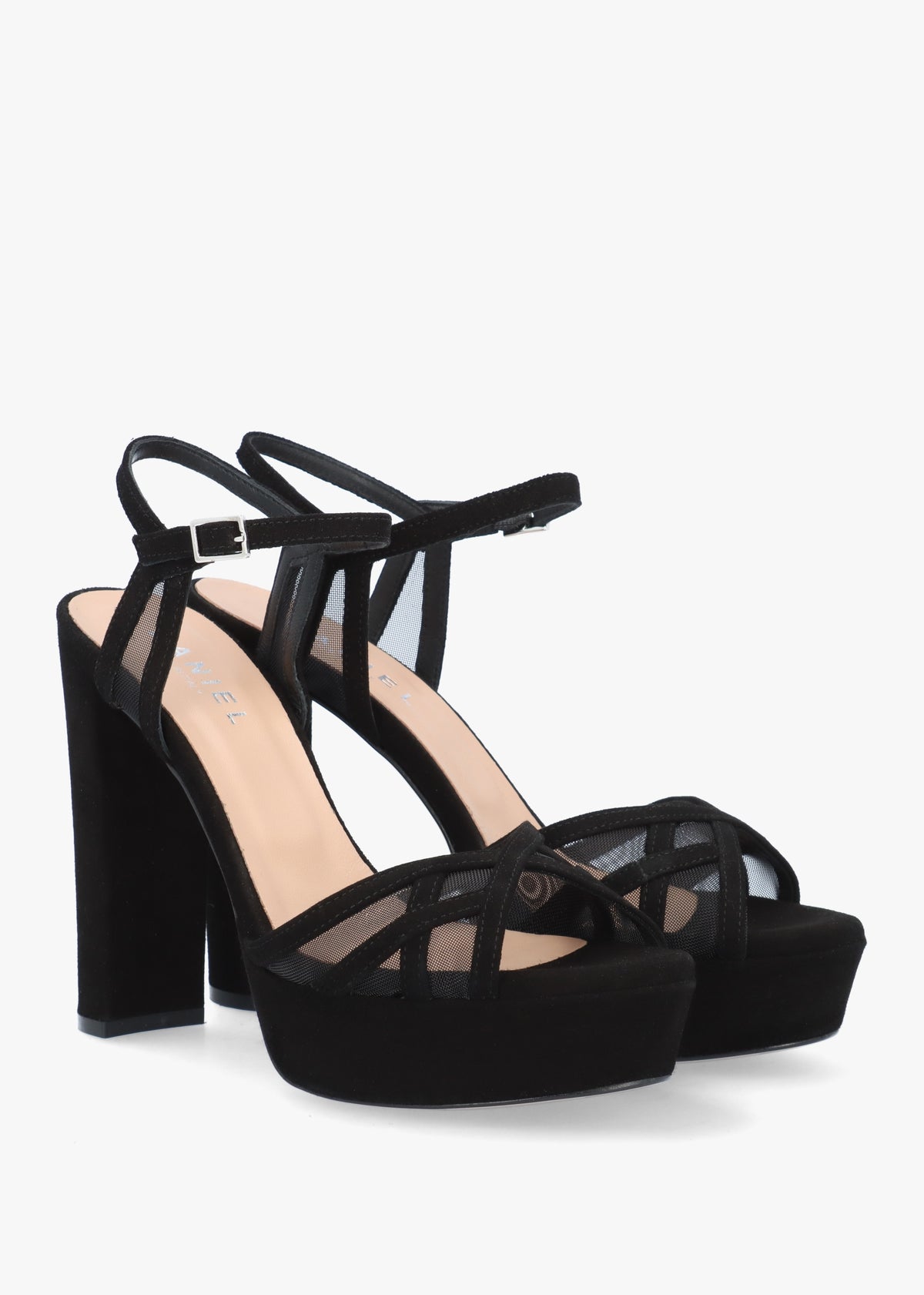 Avermesh Black Suede Platform Heeled Sandals