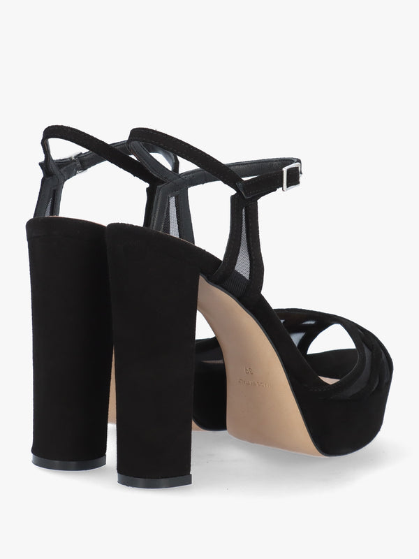 Avermesh Black Suede Platform Heeled Sandals