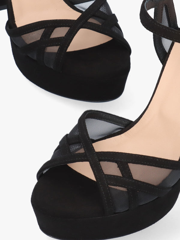 Avermesh Black Suede Platform Heeled Sandals