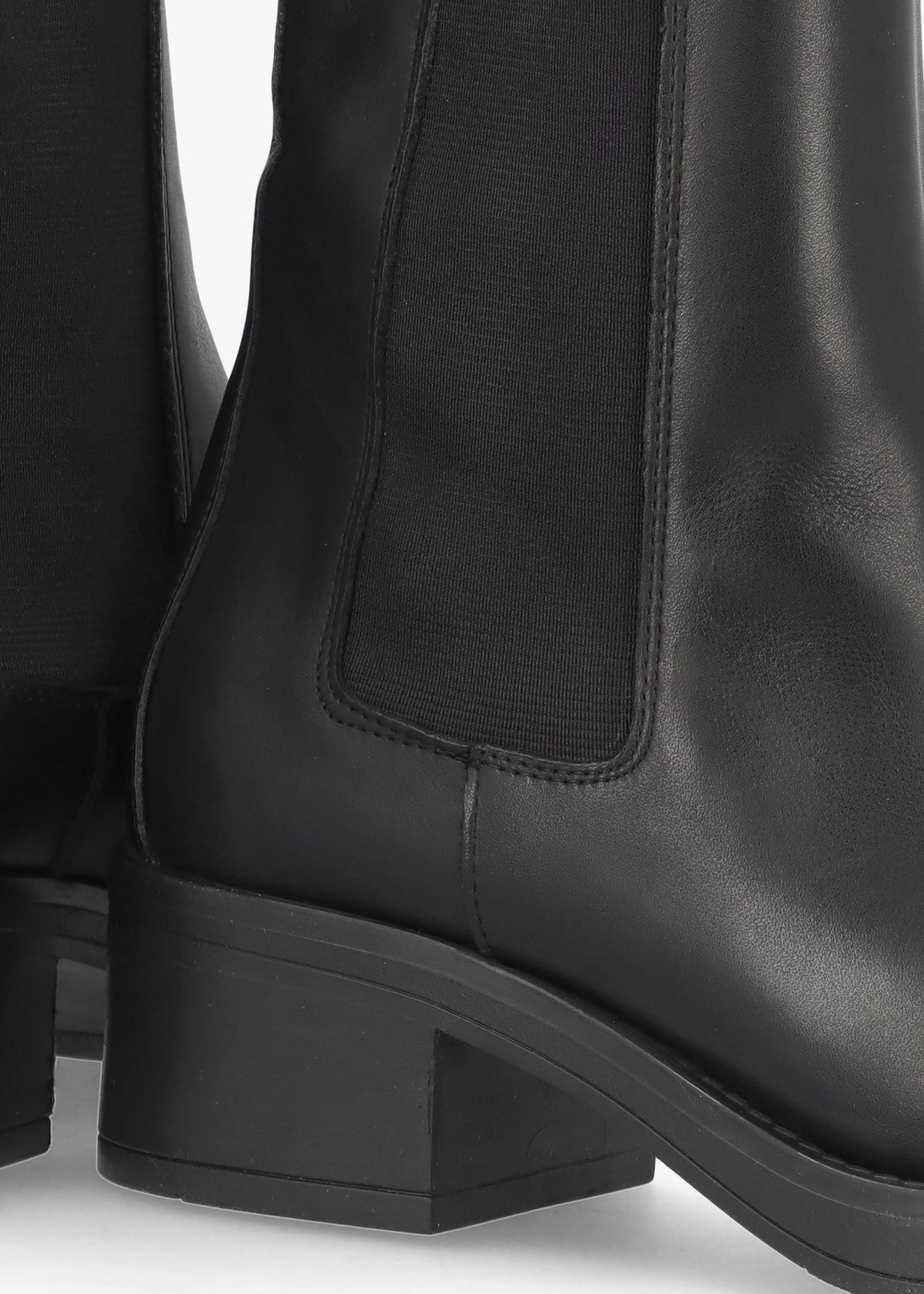 Black Leather Curved Square Toe Block Heel Chelsea Boots