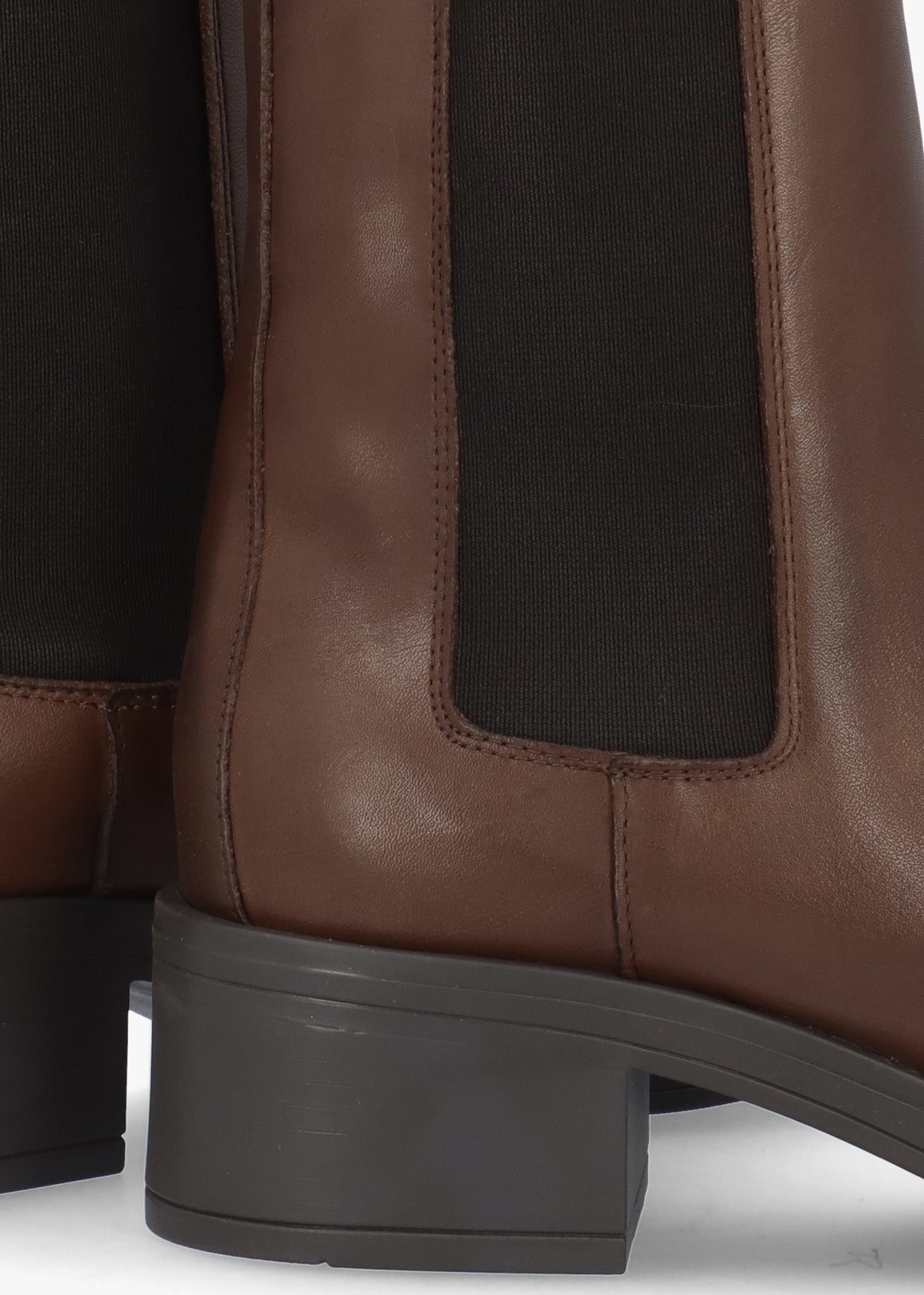 Light Brown Leather Curved Square Toe Block Heel Chelsea Boots