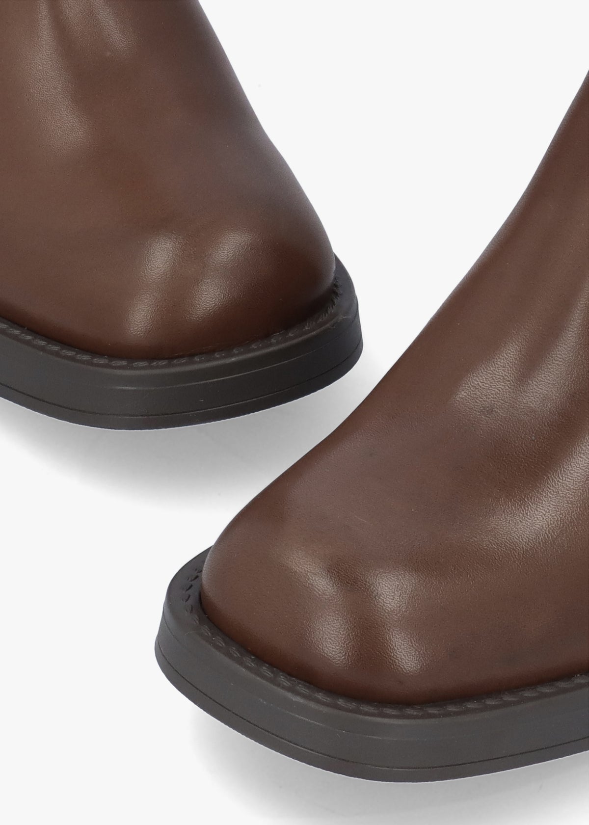Light Brown Leather Curved Square Toe Block Heel Chelsea Boots