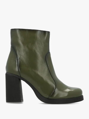 Siju Green Patent Leather Block Heel Ankle Boots