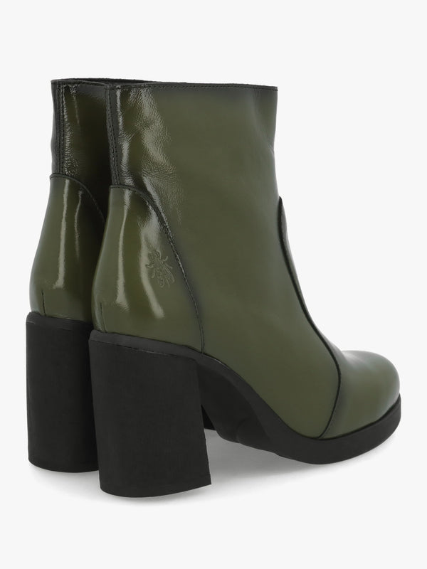 Siju Green Patent Leather Block Heel Ankle Boots