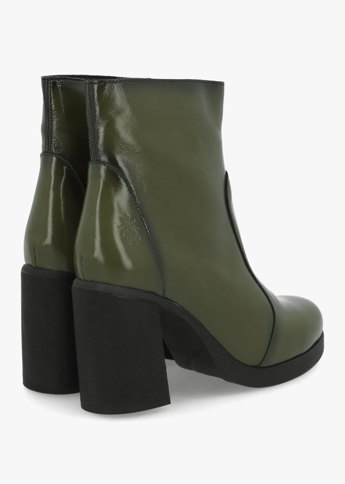 Siju Green Patent Leather Block Heel Ankle Boots