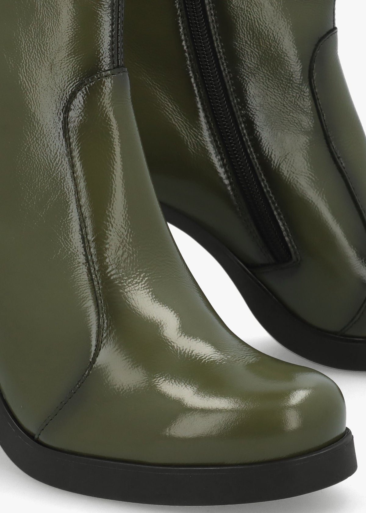 Siju Green Patent Leather Block Heel Ankle Boots