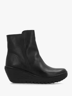 Yeti Black Leather Wedge Ankle Boots