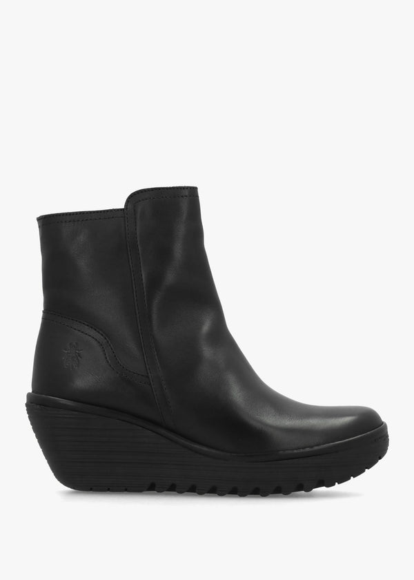 Yeti Black Leather Wedge Ankle Boots