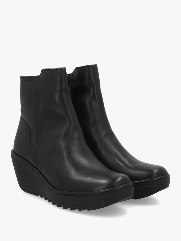 Yeti Black Leather Wedge Ankle Boots