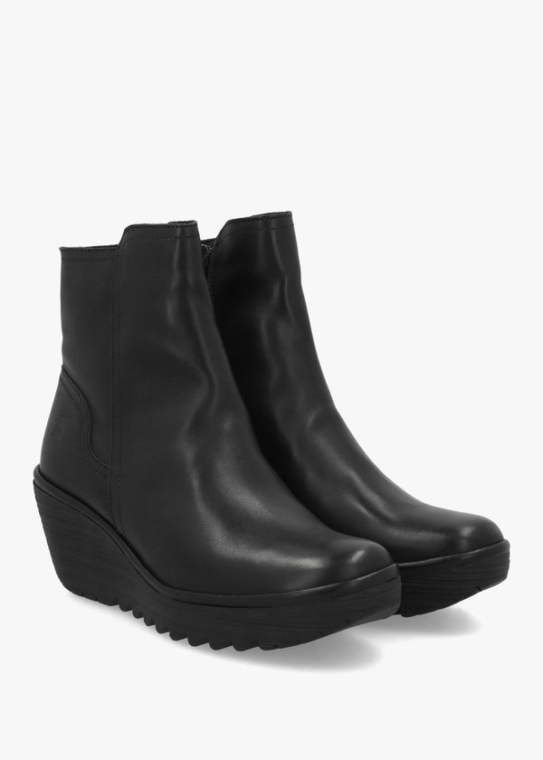 Yeti Black Leather Wedge Ankle Boots
