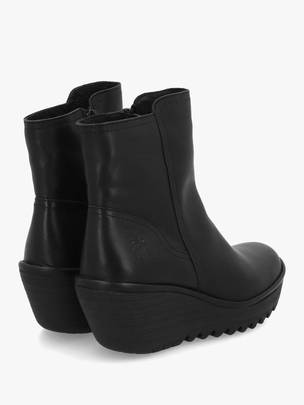 Yeti Black Leather Wedge Ankle Boots