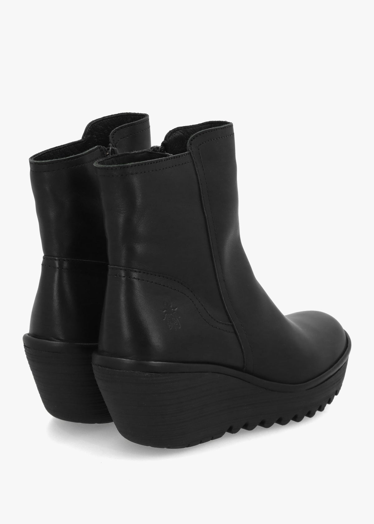 Yeti Black Leather Wedge Ankle Boots